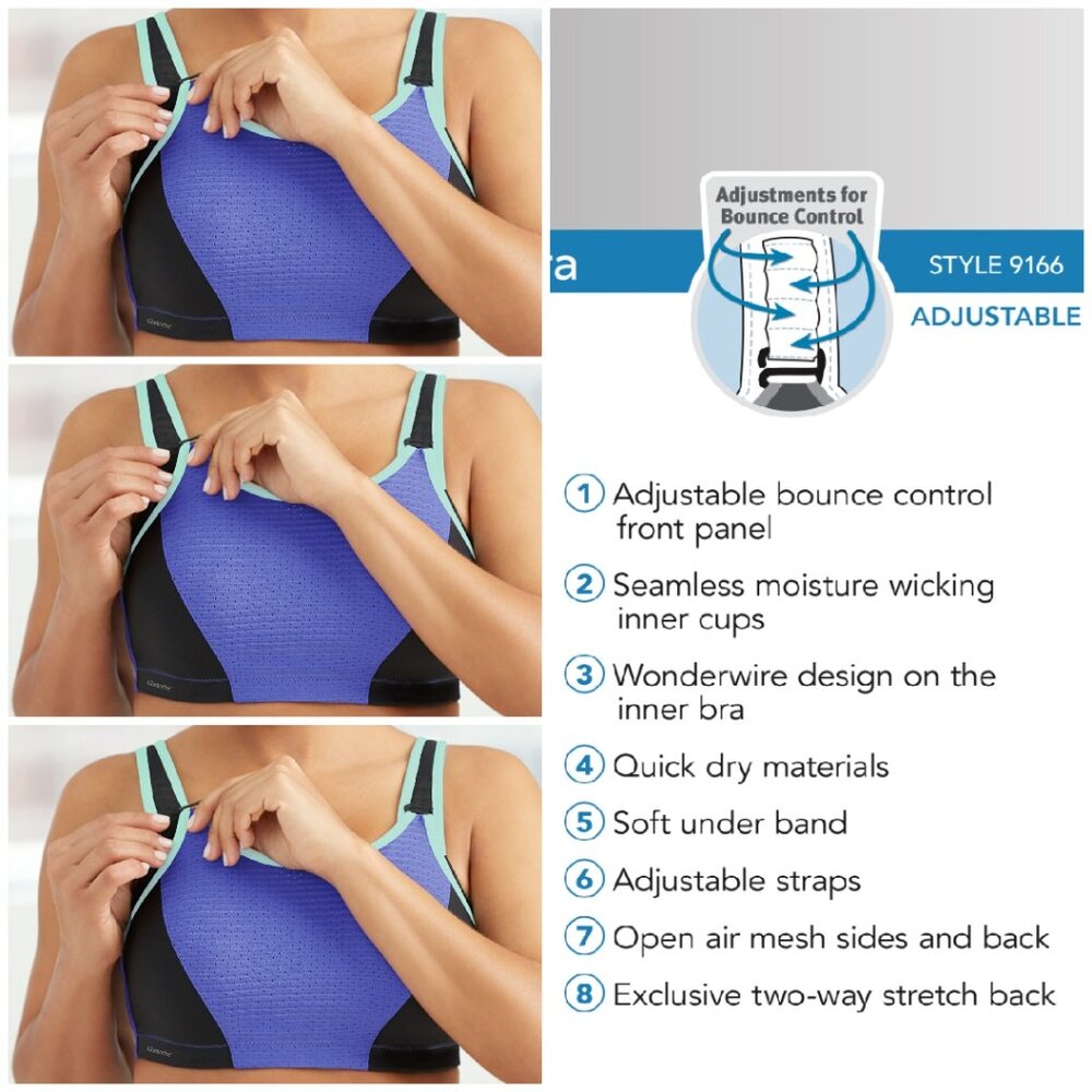 Set of 3! 32F Glamorise SPORT Bra (DOUBLE-LAYER) Wicking (UNDERWIRED) PURPLE NEW